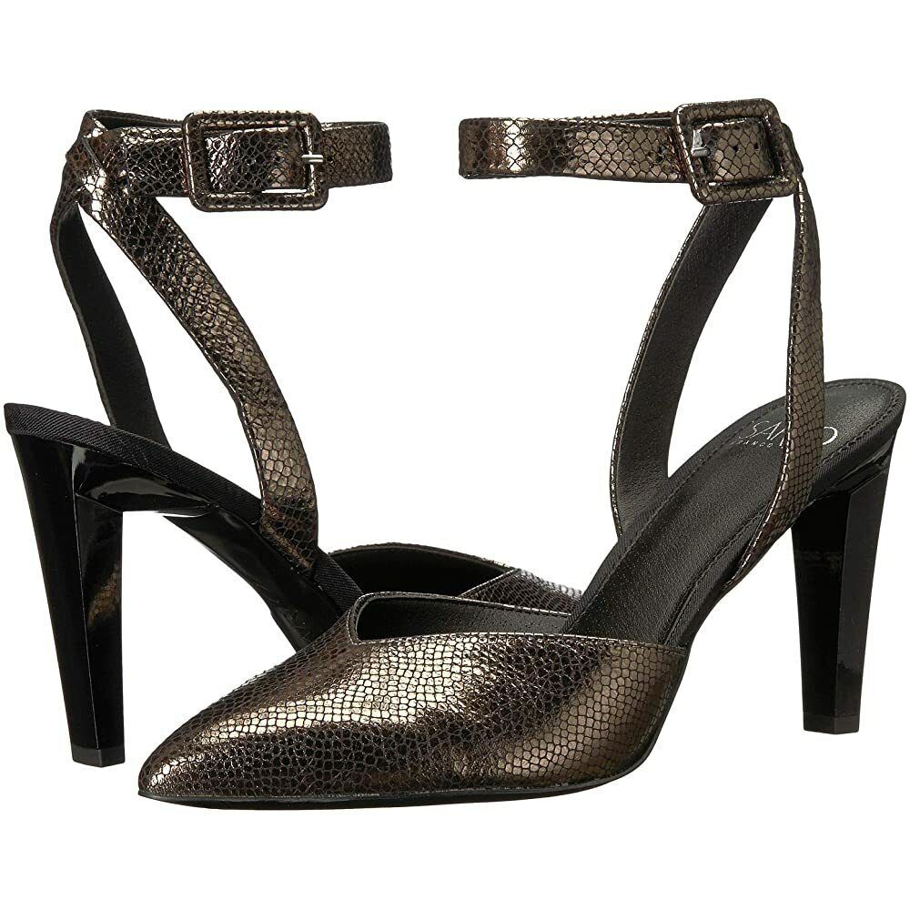 New Franco Sarto Womens Santi Ankle Strap Pumps Metallic Pewter Reptile Size 8.5